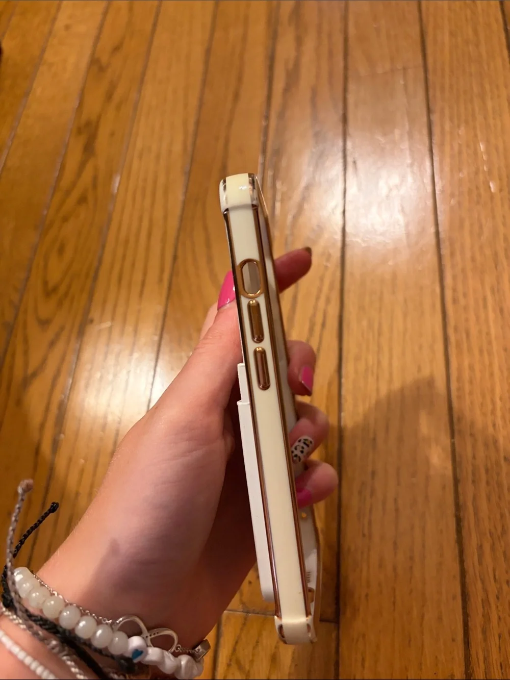 iPhone 13 White Card Pocket Phone Case with Rose Gold Trim